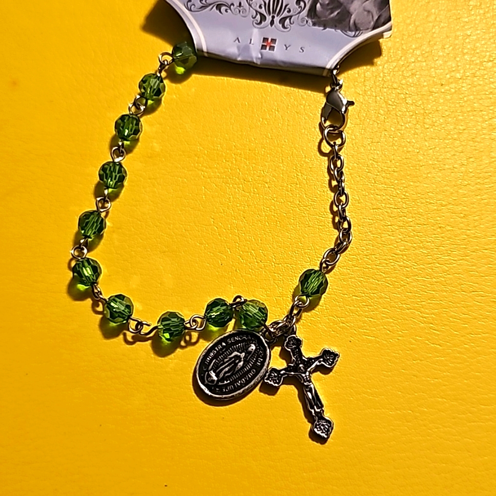Emerald Green Swarovski Crystal 6mm Round Catholic Rosary Bracelet
